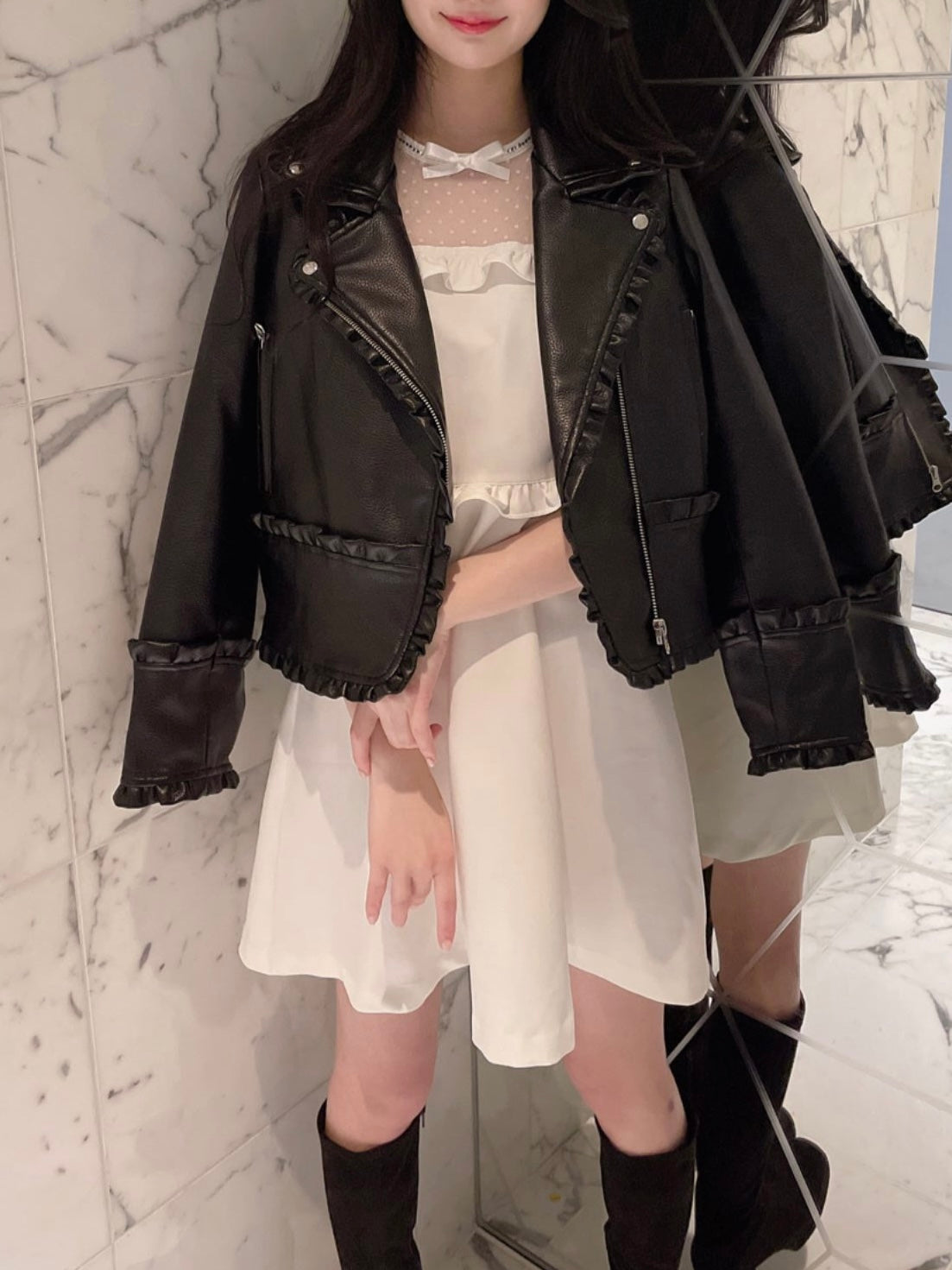 petit frill leather jacket