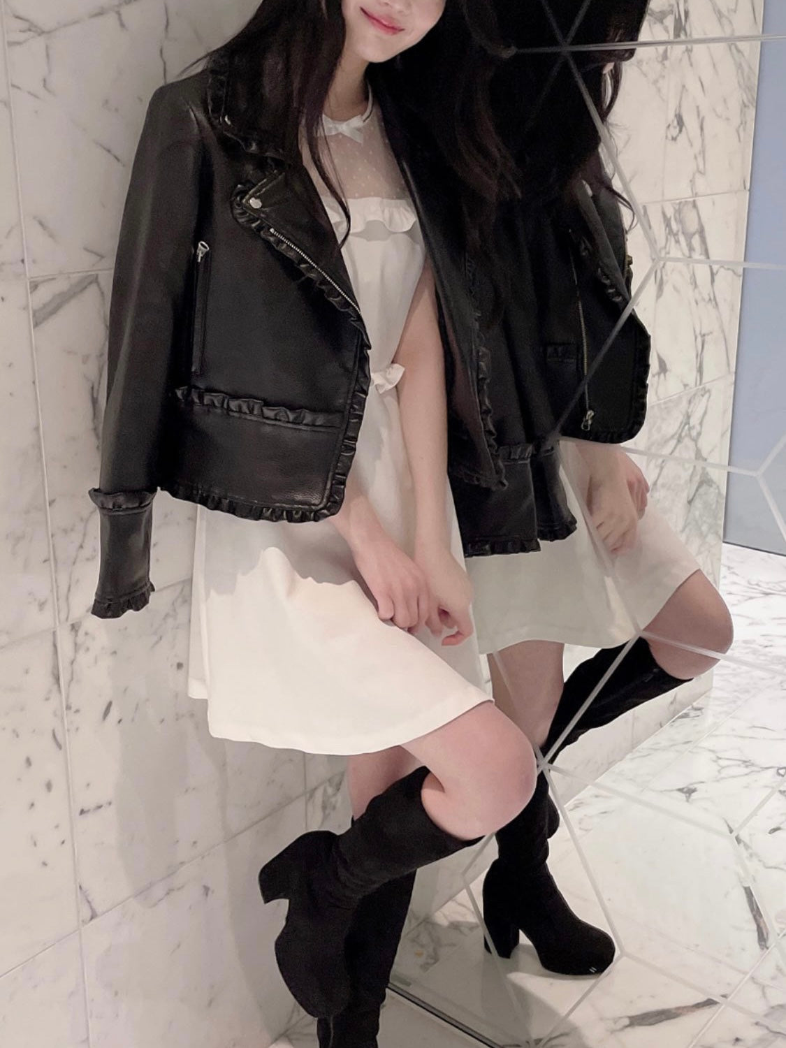 petit frill leather jacket