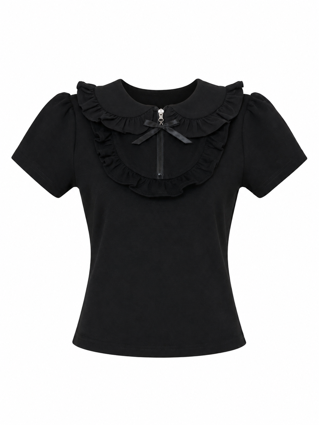 petit frill ribbon zip polo(black)