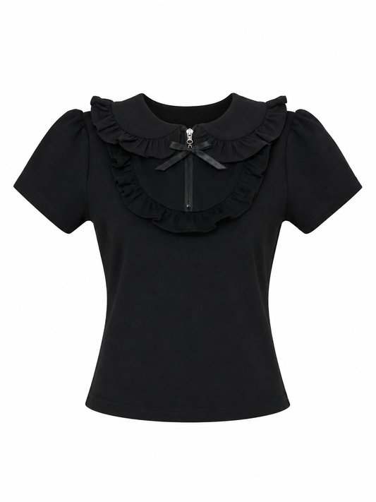 petit frill ribbon zip polo(black)