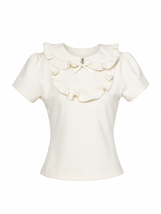 petit frill ribbon zip polo(ivory)