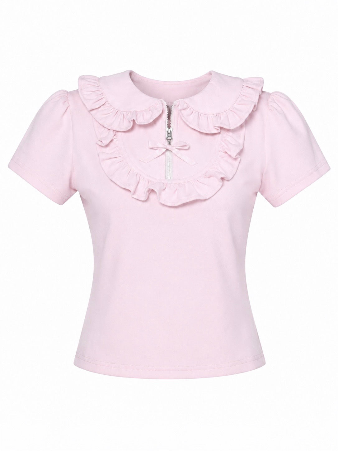 petit frill ribbon zip polo(pink)
