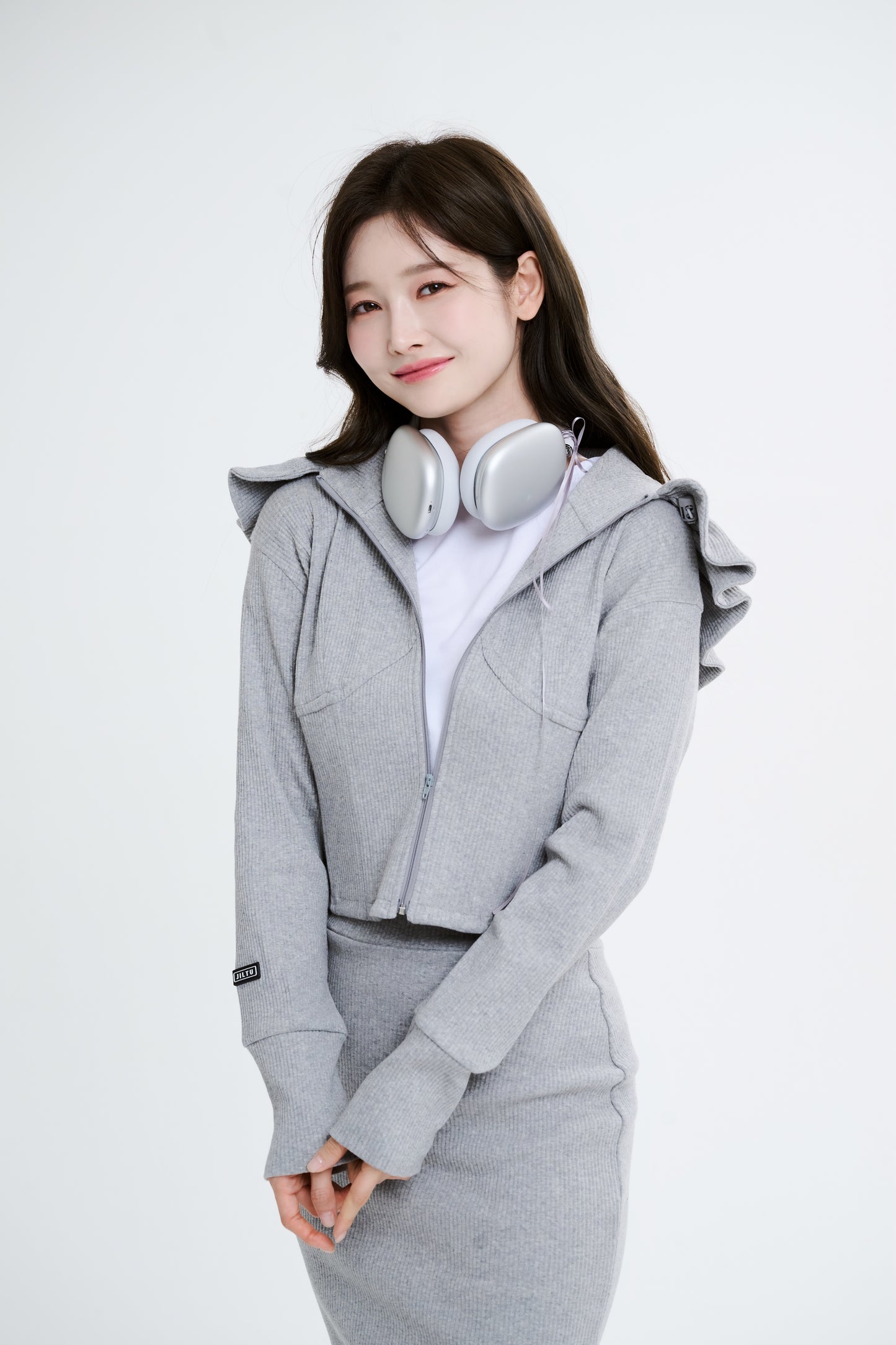 baby frill hoodie (grey)