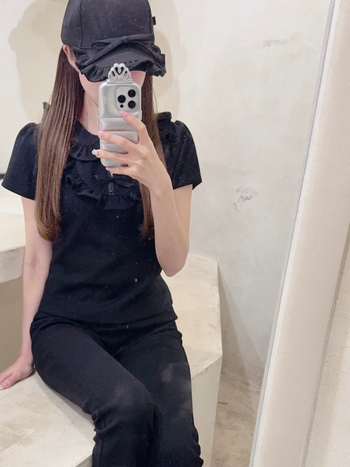 petit frill ribbon zip polo(black)