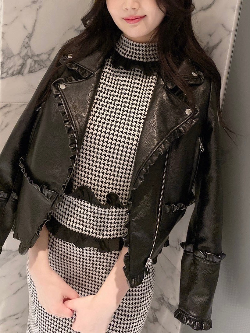 petit frill leather jacket