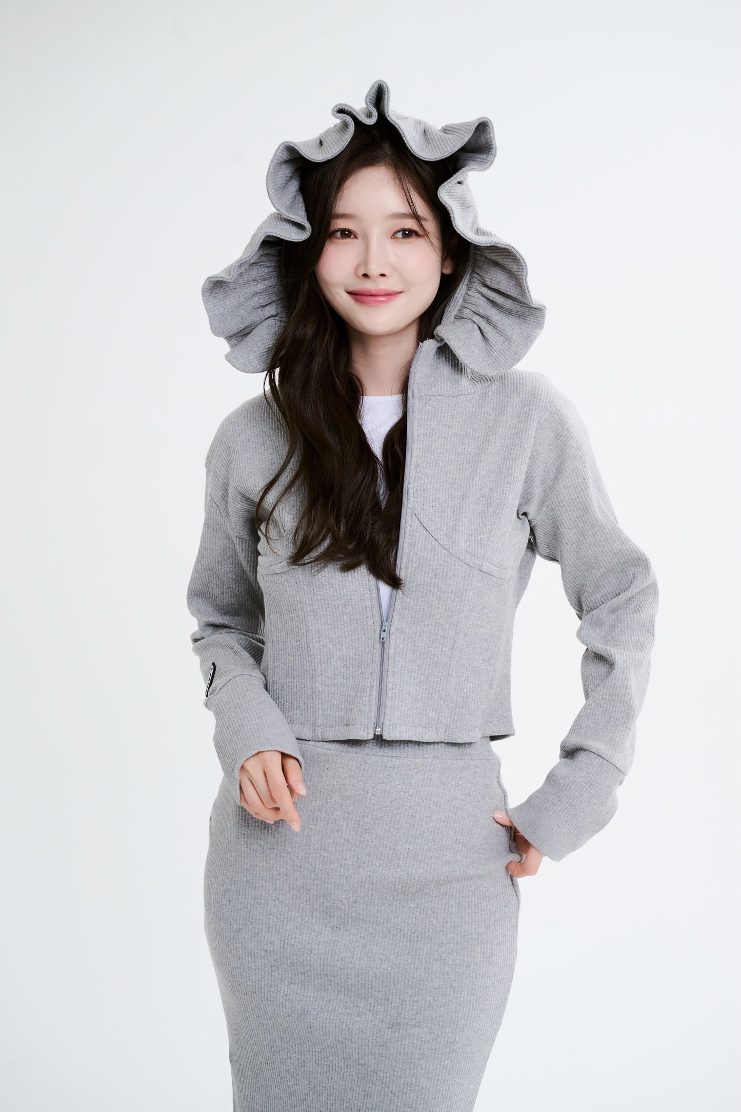 baby frill hoodie (grey)