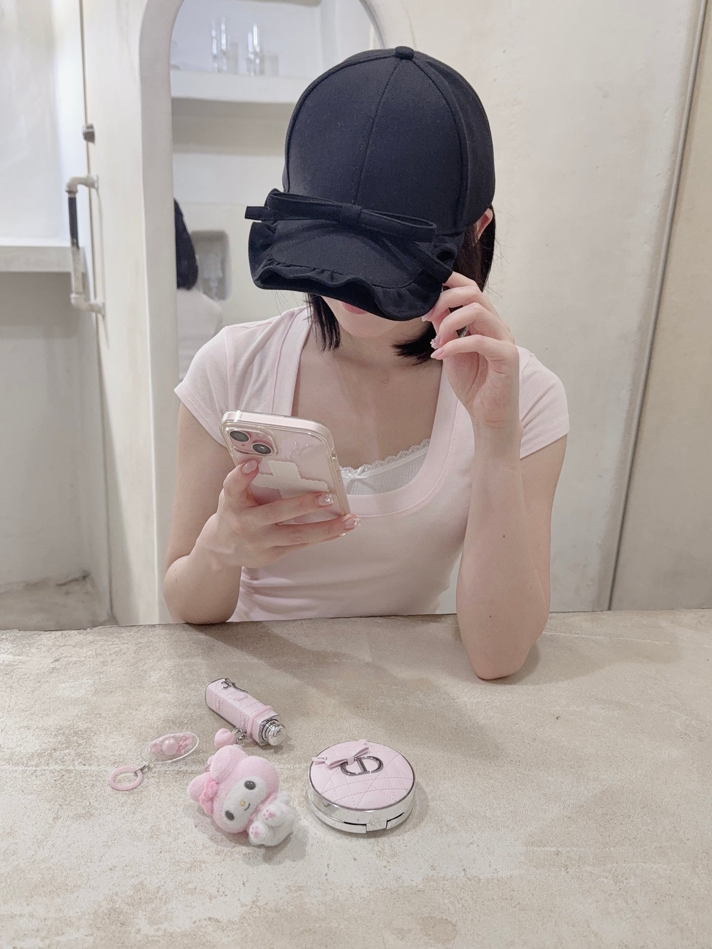 petit frill ribbon cap(black)