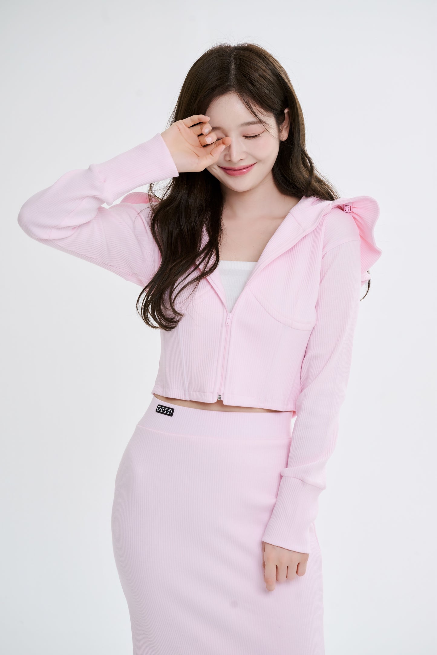 baby frill hoodie (baby pink)