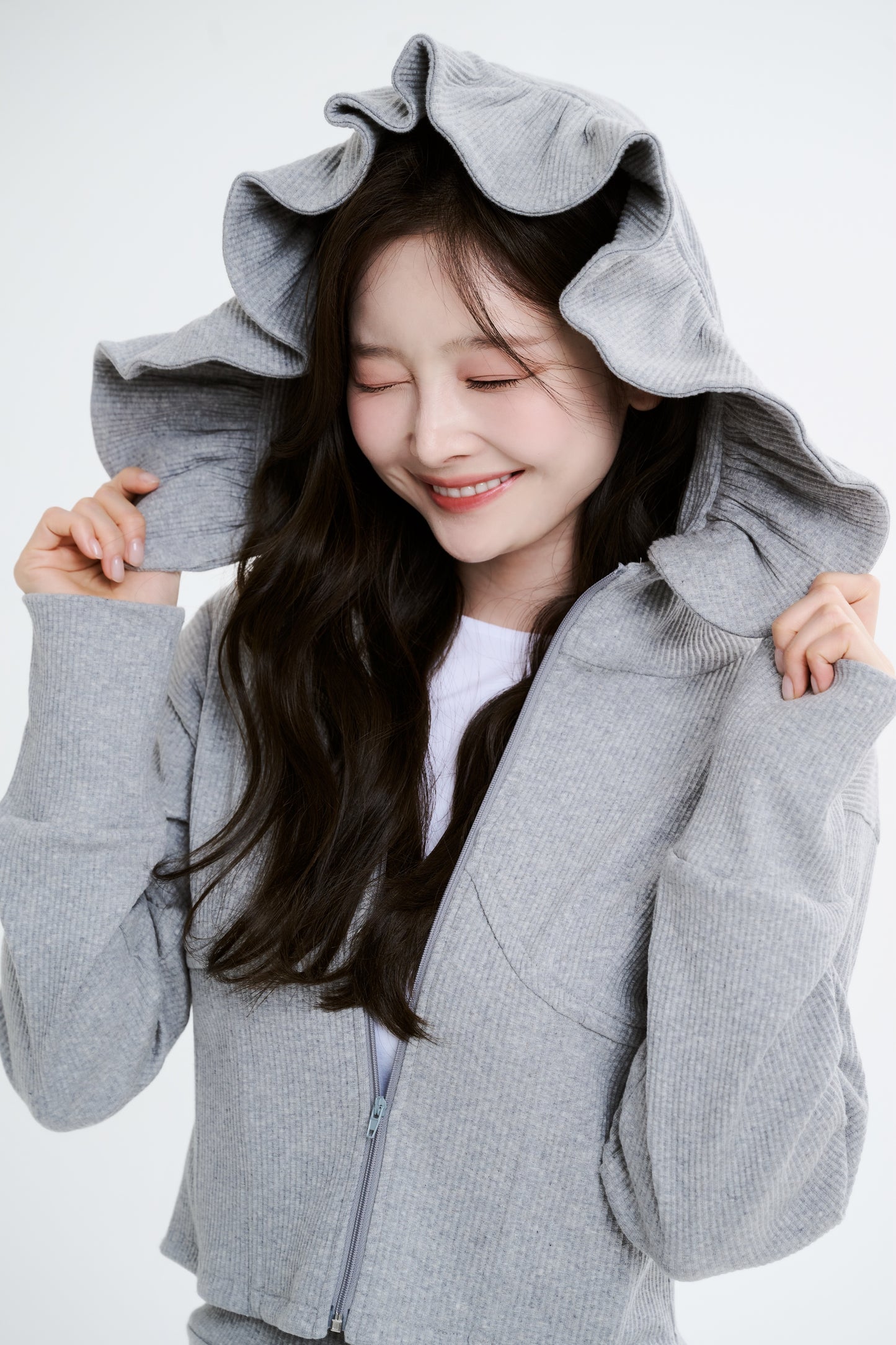 baby frill hoodie (grey)