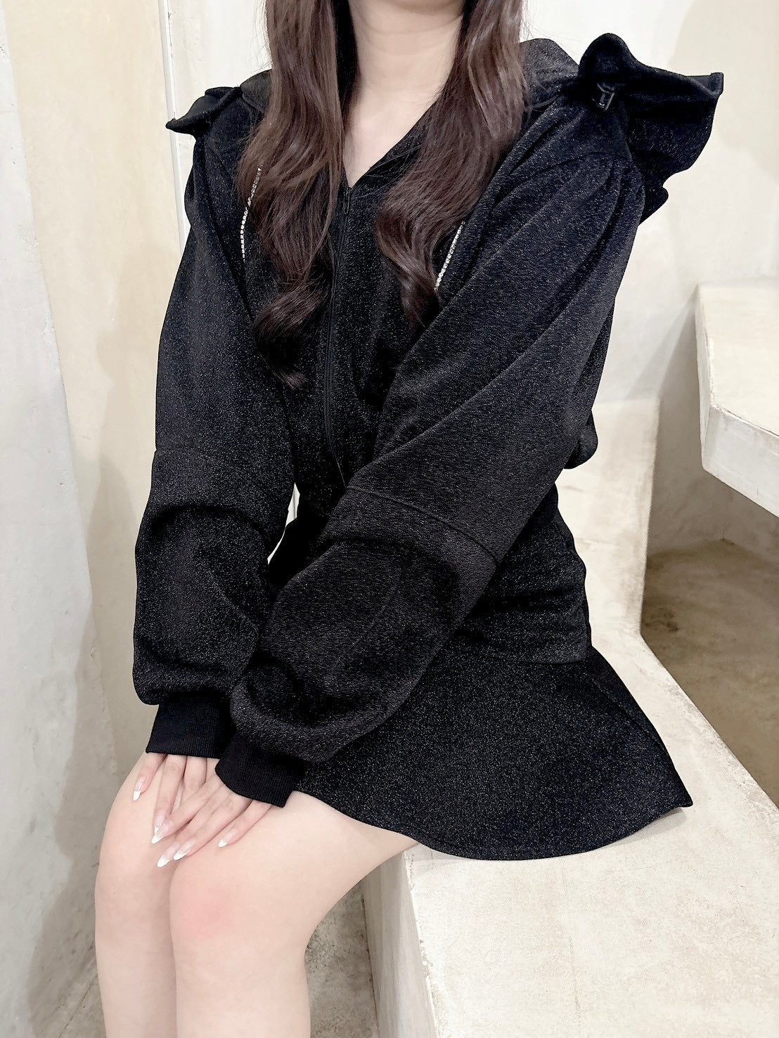 baby frill hoodie(black)